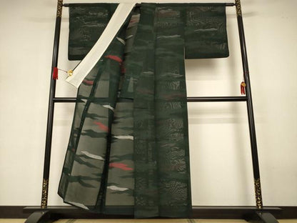平和屋着物＊夏物　小紋　紗　霞文　正絹　逸品　AABJ3307jd