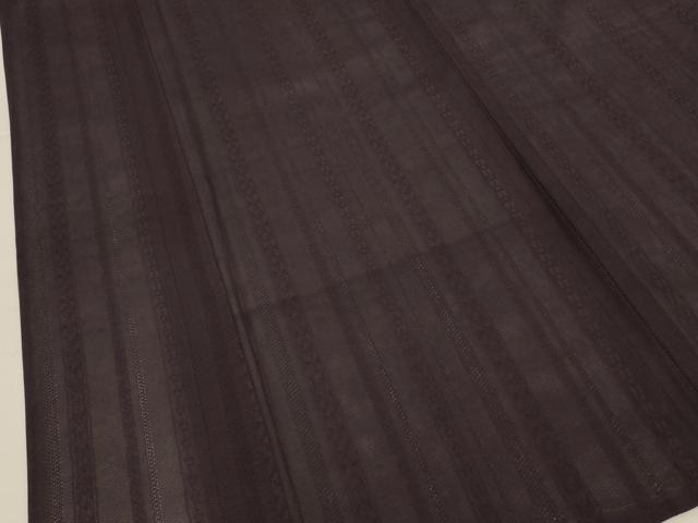 平和屋着物＊夏物　色無地　絽　縞紋紗　黒紅色　正絹　逸品　AABJ3308jd