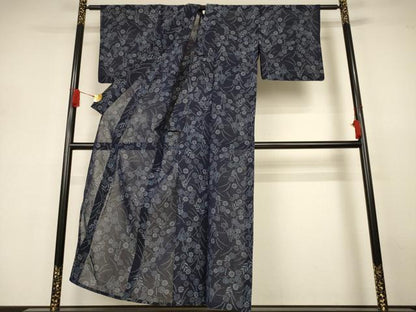 平和屋着物＊夏物　紗紬　草花文　正絹　逸品　AABJ3313jd