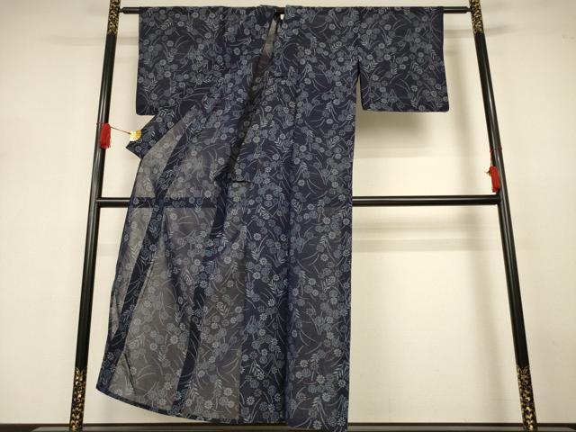 平和屋着物＊夏物　紗紬　草花文　正絹　逸品　AABJ3313jd