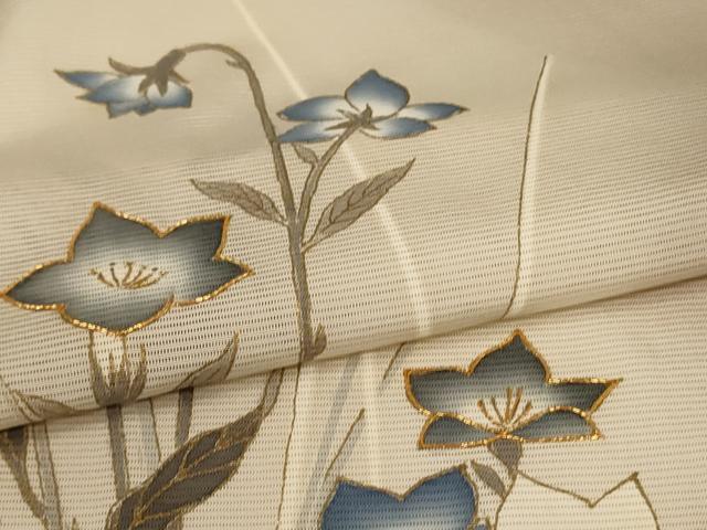 平和屋着物＊夏物　訪問着　絽　駒刺繍　手描き　草花文　暈し染め　金彩　正絹　逸品　未使用　AABJ3321jd