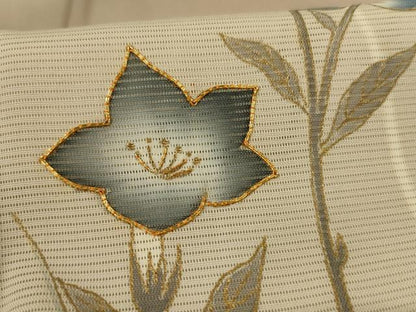平和屋着物＊夏物　訪問着　絽　駒刺繍　手描き　草花文　暈し染め　金彩　正絹　逸品　未使用　AABJ3321jd