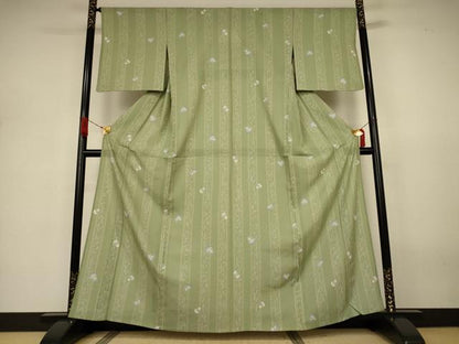 平和屋着物＊夏物　小紋　絽　草花間道　五泉　反端付き　正絹　逸品　AABJ3324jd