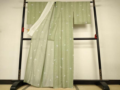 平和屋着物＊夏物　小紋　絽　草花間道　五泉　反端付き　正絹　逸品　AABJ3324jd