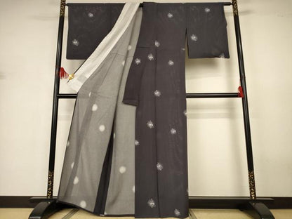 平和屋着物＊夏物　小紋　絽　草花文　蛍暈し　五泉　反端付き　正絹　逸品　AABJ3326jd