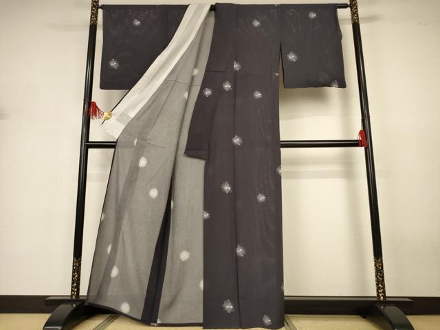 平和屋着物＊夏物　小紋　絽　草花文　蛍暈し　五泉　反端付き　正絹　逸品　AABJ3326jd