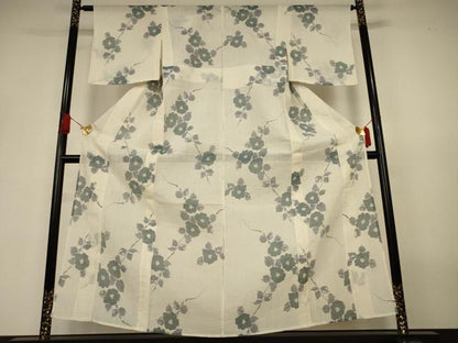 平和屋着物＊夏物 小千谷ちぢみ 草花文 麻 逸品 AABJ3328jd