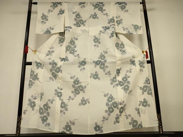 平和屋着物＊夏物 小千谷ちぢみ 草花文 麻 逸品 AABJ3328jd