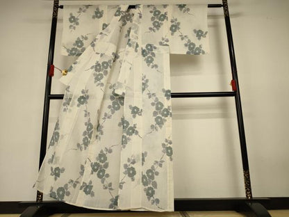 平和屋着物＊夏物 小千谷ちぢみ 草花文 麻 逸品 AABJ3328jd
