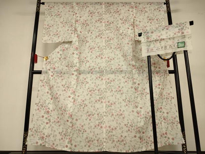 平和屋着物＊夏物 小千谷ちぢみ 流水草花文 証紙付き 麻 逸品 未使用 AABJ3333jd