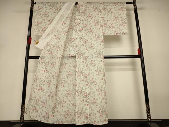 平和屋着物＊夏物 小千谷ちぢみ 流水草花文 証紙付き 麻 逸品 未使用 AABJ3333jd