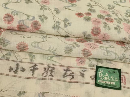 平和屋着物＊夏物 小千谷ちぢみ 流水草花文 証紙付き 麻 逸品 未使用 AABJ3333jd
