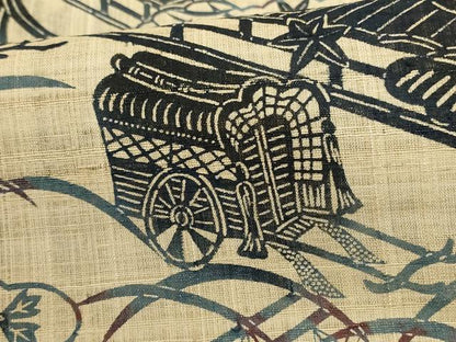 平和屋着物＊夏物 小紋 紗紬 藍 型染め 御所車花松文 正絹 逸品 AABJ3336jd