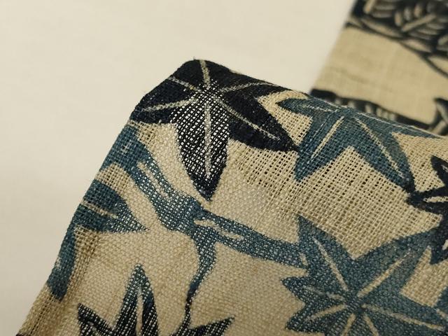 平和屋着物＊夏物 小紋 紗紬 藍 型染め 御所車花松文 正絹 逸品 AABJ3336jd