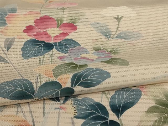 平和屋着物＊夏物　訪問着　絽　友禅　草花文　正絹　逸品　AABJ3345jd