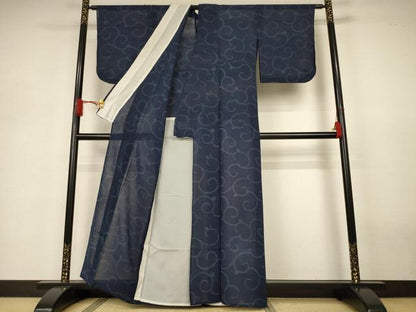 平和屋着物＊夏物　小紋　紗　唐草文　AABJ3351jd