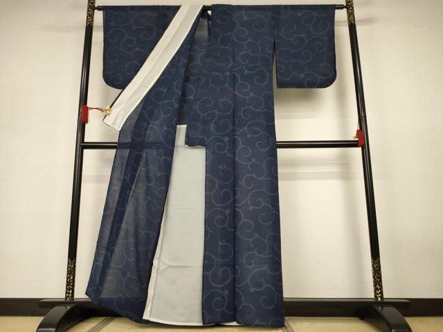 平和屋着物＊夏物　小紋　紗　唐草文　AABJ3351jd