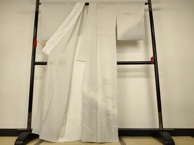 平和屋着物＊夏物　訪問着　絽　草花文　暈し染め　銀彩　正絹　逸品　AABJ3363jd