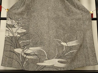 平和屋着物＊夏物　訪問着　絽縮緬　駒刺繍　すすき　たたき染め　銀彩　正絹　逸品　AABJ3366jd