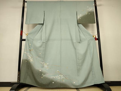 平和屋着物＊夏物　訪問着　紗紬　刺繍　立波舞鳥文　金糸　正絹　逸品　AABJ3368jd