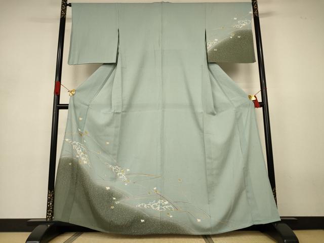 平和屋着物＊夏物　訪問着　紗紬　刺繍　立波舞鳥文　金糸　正絹　逸品　AABJ3368jd