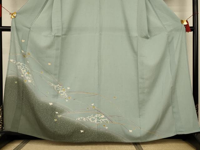 平和屋着物＊夏物　訪問着　紗紬　刺繍　立波舞鳥文　金糸　正絹　逸品　AABJ3368jd