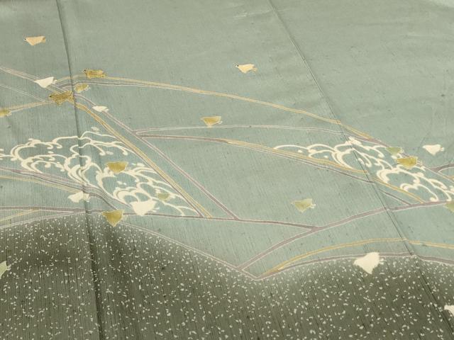 平和屋着物＊夏物　訪問着　紗紬　刺繍　立波舞鳥文　金糸　正絹　逸品　AABJ3368jd