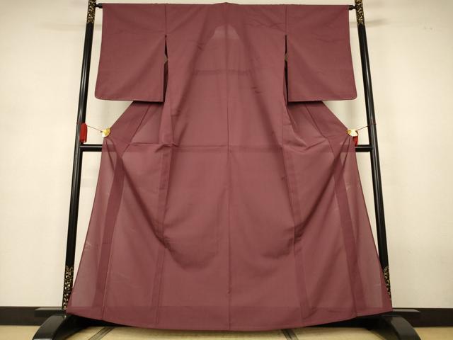 平和屋着物＊夏物　紗紬　芝文紗　色無地　小豆色　正絹　逸品　未使用　AABJ3369jd