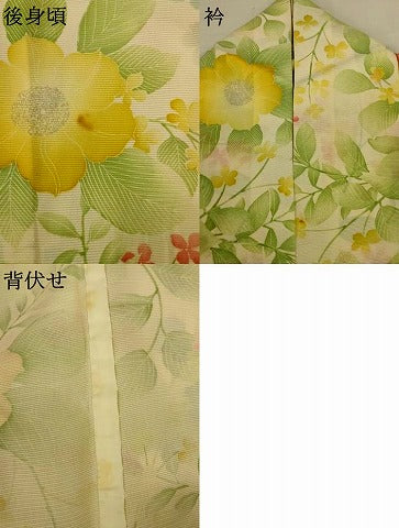 平和屋着物＊夏物　小紋　絽　草花文　銀彩　正絹　逸品　AABJ3375jd