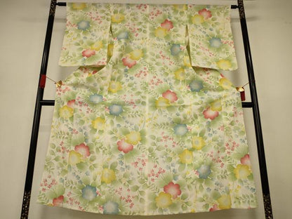 平和屋着物＊夏物　小紋　絽　草花文　銀彩　正絹　逸品　AABJ3375jd