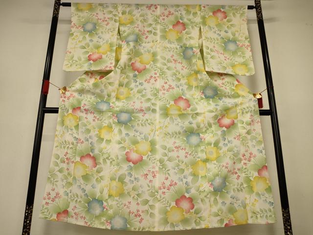 平和屋着物＊夏物　小紋　絽　草花文　銀彩　正絹　逸品　AABJ3375jd