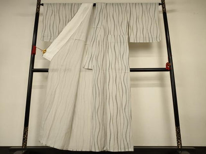 平和屋着物＊夏物　小紋　絽　よろけ縞　正絹　逸品　AABJ3377jd