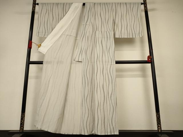 平和屋着物＊夏物　小紋　絽　よろけ縞　正絹　逸品　AABJ3377jd