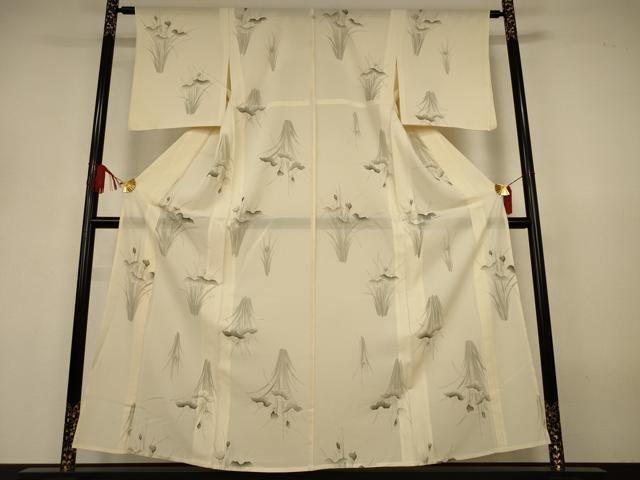 平和屋着物＊夏物　小紋　絽　手描き　草花文　正絹　逸品　AABJ3379jd