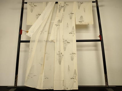 平和屋着物＊夏物　小紋　絽　手描き　草花文　正絹　逸品　AABJ3379jd