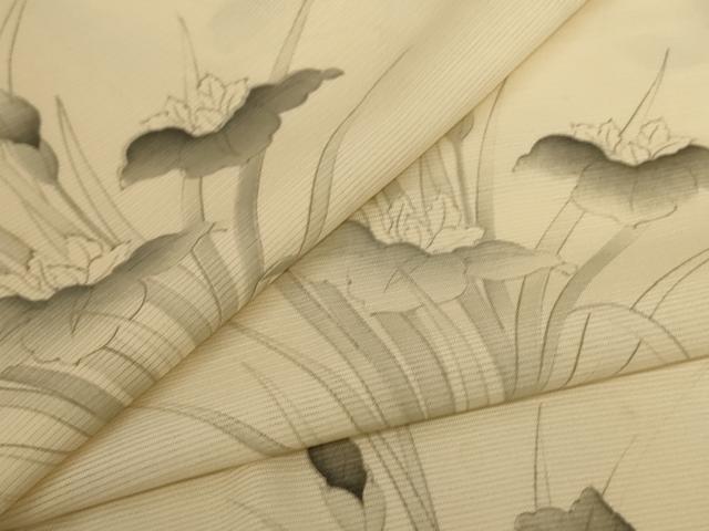 平和屋着物＊夏物　小紋　絽　手描き　草花文　正絹　逸品　AABJ3379jd