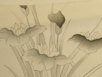 平和屋着物＊夏物　小紋　絽　手描き　草花文　正絹　逸品　AABJ3379jd