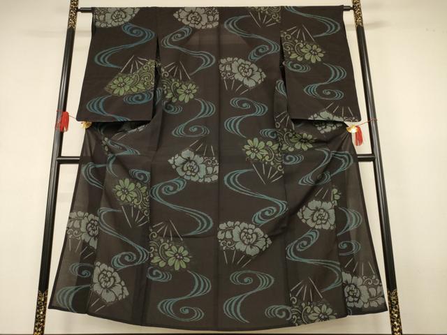 平和屋着物＊夏物　小紋　流水扇面花文　AABJ3382jd