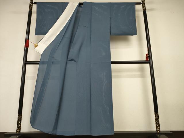 平和屋着物＊夏物　色無地　縦絽　錆鉄御納戸色　正絹　逸品　AABJ3384jd