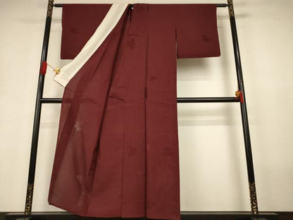 平和屋着物＊夏物　色無地　縦絽　舞葉紋紗　葡萄茶色　正絹　逸品　AABJ3386jd