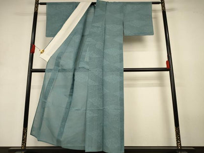 平和屋着物＊夏物　色無地　吉祥紋紗　藍鼠色　正絹　逸品　AABJ3388jd
