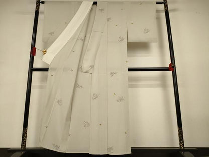 平和屋着物＊夏物　小紋　絽縮緬　草花文　蛍　正絹　逸品　AABJ3389jd