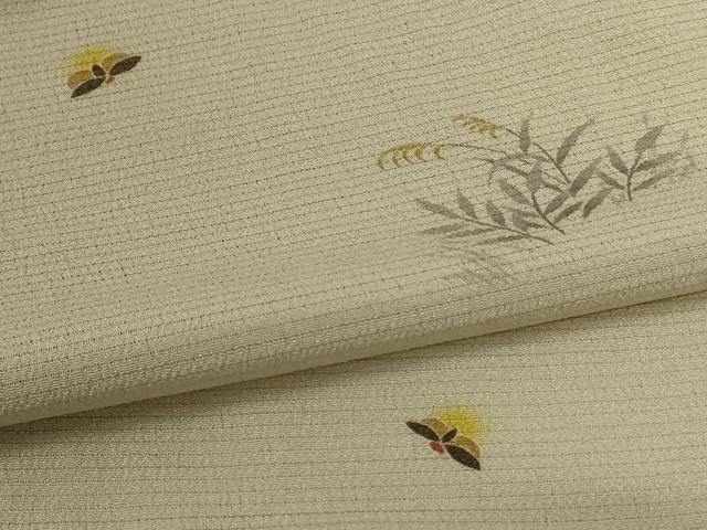 平和屋着物＊夏物　小紋　絽縮緬　草花文　蛍　正絹　逸品　AABJ3389jd