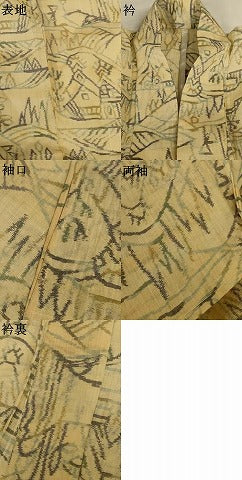 平和屋着物＊夏物　小千谷ちぢみ　風景文　麻　逸品　AABJ3392jd
