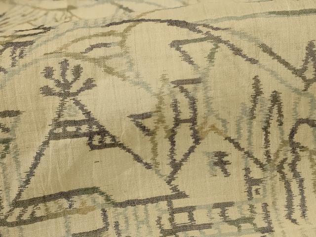 平和屋着物＊夏物　小千谷ちぢみ　風景文　麻　逸品　AABJ3392jd