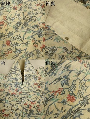 平和屋着物＊夏物　小千谷ちぢみ　草花文　麻　逸品　AABJ3394jd