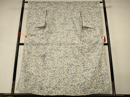 平和屋着物＊夏物　小千谷ちぢみ　草花文　麻　逸品　AABJ3394jd