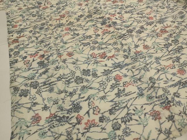 平和屋着物＊夏物　小千谷ちぢみ　草花文　麻　逸品　AABJ3394jd
