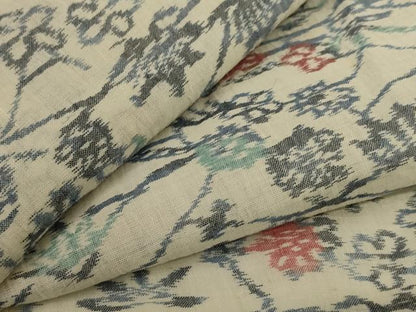 平和屋着物＊夏物　小千谷ちぢみ　草花文　麻　逸品　AABJ3394jd