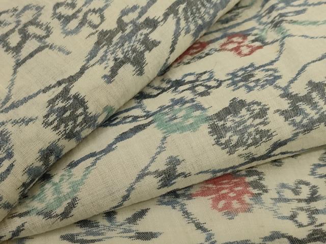平和屋着物＊夏物　小千谷ちぢみ　草花文　麻　逸品　AABJ3394jd